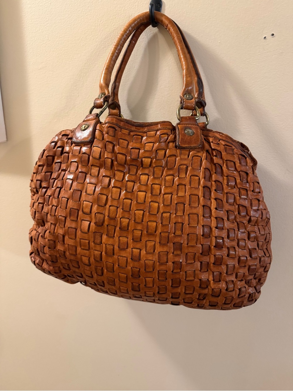 Langellotti  Italian Leather Woven Satchel Handbag